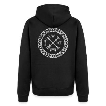 Vikinger Wikinger Odin Walhalla Valhalla Vegvisir - Unisex Premium Bio Zip Hoodie - Schwarz - Hinten - Nico (187cm)