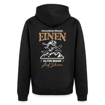 Never underestimate an old man on skis - Unisex Premium Organic Zip Hoodie - black - Back - Nico (187cm)