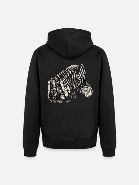 Zebra Herd Wildlife - Unisex Premium Organic Zip Hoodie - black