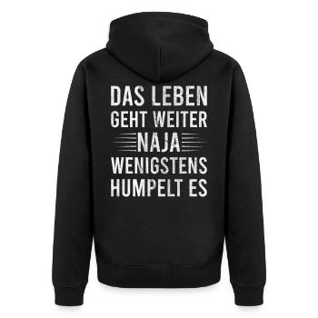 Humpeln Spruch Meniskus Kreuzband Verletzung - Unisex Premium Bio Zip Hoodie - Schwarz - Hinten - Nico (187cm)