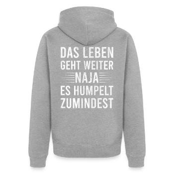 Humpeln Spruch Meniskus Kreuzband Verletzung - Unisex Premium Bio Zip Hoodie - Grau meliert - Hinten - Nico (187cm)