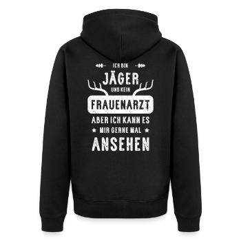 Jäger Jagd Drückjagd Hirsch Geweih Geschenk - Unisex Premium Bio Zip Hoodie - Schwarz - Hinten - Nico (187cm)