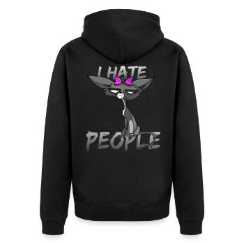 Cat I hate people with bow - Unisex Premium Organic Zip Hoodie - black - Back - Nico (187cm)