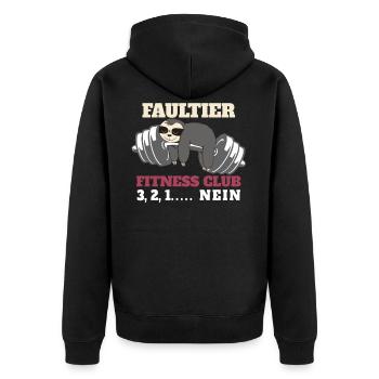 faultier Fitness Motivation lustig Faul Faulheit - Unisex Premium Bio Zip Hoodie - Schwarz - Hinten - Nico (187cm)