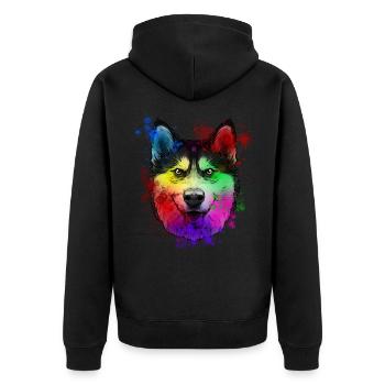Sibirischer Husky Hund - Unisex Premium Bio Zip Hoodie - Schwarz - Hinten - Nico (187cm)