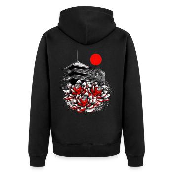 Asiatique geisha japon lotus - Veste à capuche bio Premium Unisexe - noir - Dos - Nico (187cm)