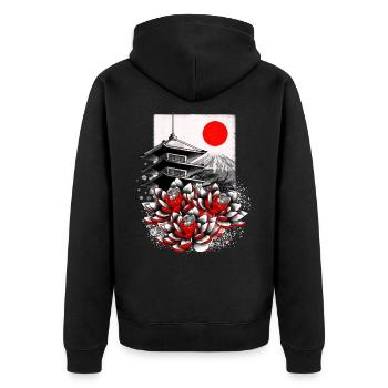 Asiatique geisha japon lotus - Veste à capuche bio Premium Unisexe - noir - Dos - Nico (187cm)