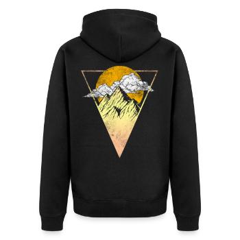 Berge Sonne Natur Wandern - Unisex Premium Bio Zip Hoodie - Schwarz - Hinten - Nico (187cm)