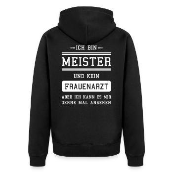 Meister Handwerk Meisterbrief Meisterprüfung - Unisex Premium Bio Zip Hoodie - Schwarz - Hinten - Nico (187cm)