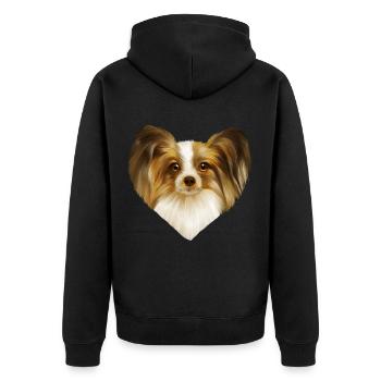 Portrait de chien Papillon - Veste à capuche bio Premium Unisexe - noir - Dos - Nico (187cm)