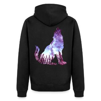 Wolf - Unisex Premium Bio Zip Hoodie - Schwarz - Hinten - Nico (187cm)