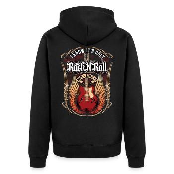 rock roll - Rock Shirt mit Flammen - Unisex Premium Bio Zip Hoodie - Schwarz - Hinten - Nico (187cm)