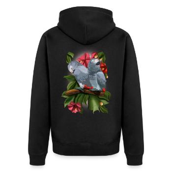 Graupapagei Sittich - Unisex Premium Bio Zip Hoodie - Schwarz - Hinten - Nico (187cm)