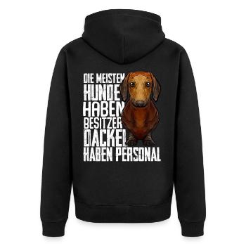 Dackel Hund - Unisex Premium Bio Zip Hoodie - Schwarz - Hinten - Nico (187cm)