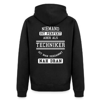 Staatlich geprüfter Techniker Meister Geschenk - Unisex Premium Bio Zip Hoodie - Schwarz - Hinten - Nico (187cm)