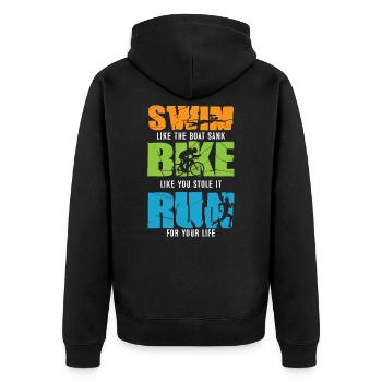 Tri Harder Swim Bike Run - Unisex Premium Organic Zip Hoodie - black - Back - Nico (187cm)