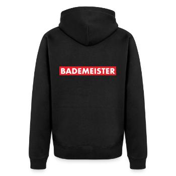 Bademeister Retro - Unisex Premium Bio Zip Hoodie - Schwarz - Hinten - Nico (187cm)