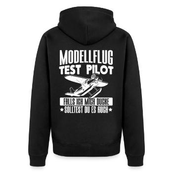 Modellflug Test Pilot - Unisex Premium Bio Zip Hoodie - Schwarz - Hinten - Nico (187cm)