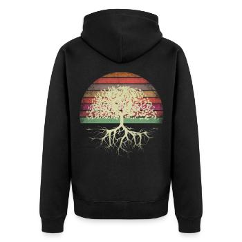Vintage alter Baum des Lebens - Unisex Premium Bio Zip Hoodie - Schwarz - Hinten - Nico (187cm)
