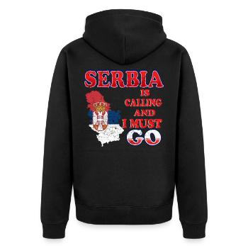 Serbien - Unisex Premium Bio Zip Hoodie - Schwarz - Hinten - Nico (187cm)