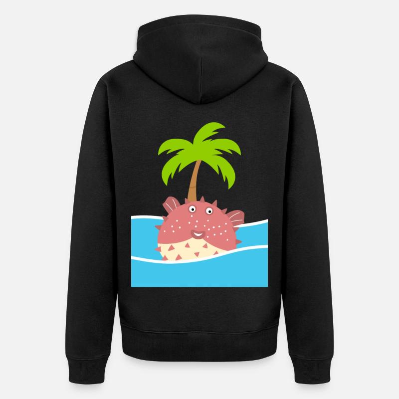 Puffer Fish and Coconut Tree - Unisex Premium Organic Zip Hoodie - black
