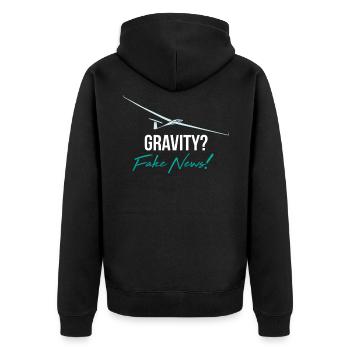 Gravitiy Fake News - Unisex Premium Bio Zip Hoodie - Schwarz - Hinten - Nico (187cm)