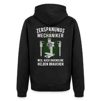 Zerspanungsmechaniker Lustiger Spruch Zerspaner - Unisex Premium Bio Zip Hoodie - Schwarz - Hinten - Nico (187cm)