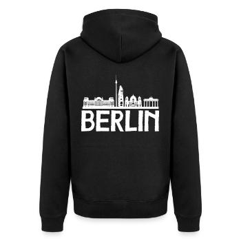 Skyline Berlin - Unisex Premium Bio Zip Hoodie - Schwarz - Hinten - Nico (187cm)