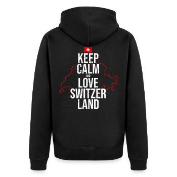 Ich liebe die Schweiz - Unisex Premium Bio Zip Hoodie - Schwarz - Hinten - Nico (187cm)