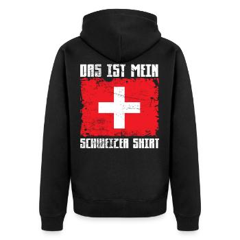 Die ist mein Schweizer Shirt - Unisex Premium Bio Zip Hoodie - Schwarz - Hinten - Nico (187cm)
