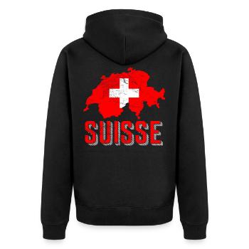 Schweiz - Unisex Premium Bio Zip Hoodie - Schwarz - Hinten - Nico (187cm)