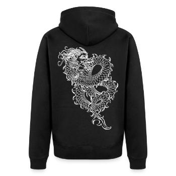 Chinesischer Drache Long - Unisex Premium Bio Zip Hoodie - Schwarz - Hinten - Nico (187cm)