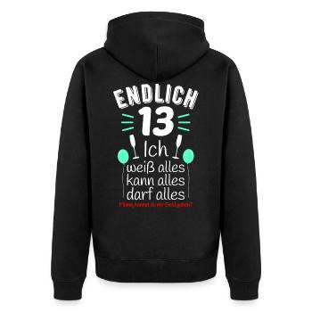 Endlich 13 Geburtstag Geschenk Jahrgang 2007 - Unisex Premium Bio Zip Hoodie - Schwarz - Hinten - Nico (187cm)