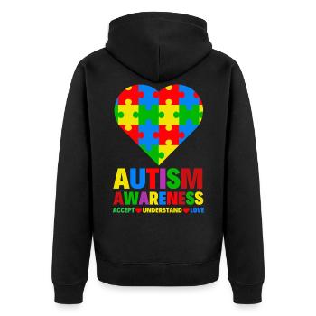 Autismus Bewusstsein - Unisex Premium Bio Zip Hoodie - Schwarz - Hinten - Nico (187cm)