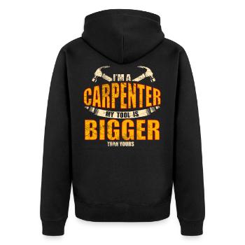 Lustiger Zimmermann Schreiner Tischler Spruch - Unisex Premium Bio Zip Hoodie - Schwarz - Hinten - Nico (187cm)