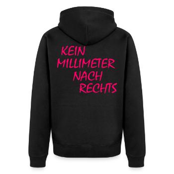 kein millimeter nach rechts - Unisex Premium Bio Zip Hoodie - Schwarz - Hinten - Nico (187cm)