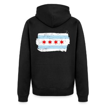 Chicago Flagge - Unisex Premium Bio Zip Hoodie - Schwarz - Hinten - Nico (187cm)