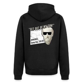 Diogenes Sunny Day Philosophie Student Geschenk - Unisex Premium Bio Zip Hoodie - Schwarz - Hinten - Nico (187cm)