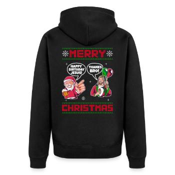 Happy Birthday Jesus Ugly Christmas Fun Lustig - Unisex Premium Bio Zip Hoodie - Schwarz - Hinten - Nico (187cm)