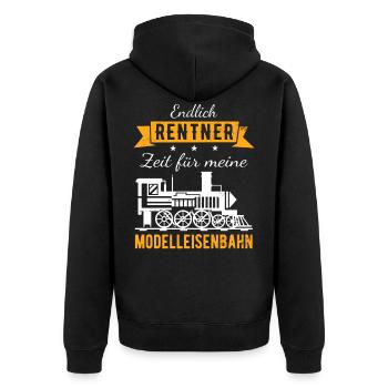 Endlich Rentner Modelleisenbahn Modellbau Geschenk - Unisex Premium Bio Zip Hoodie - Schwarz - Hinten - Nico (187cm)