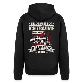 Dampflok Ich Schnarche Nicht Eisenbahner Geschenk - Unisex Premium Bio Zip Hoodie - Schwarz - Hinten - Nico (187cm)