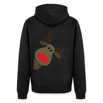 Rentier Reindeer Red Nose Rudi Weihnacht Geschenk - Unisex Premium Bio Zip Hoodie - Schwarz - Hinten - Nico (187cm)