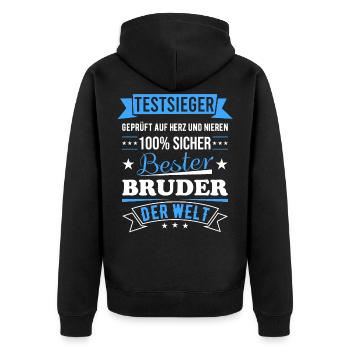 Bester Bruder der Welt Testsieger Geschenk - Unisex Premium Bio Zip Hoodie - Schwarz - Hinten - Nico (187cm)
