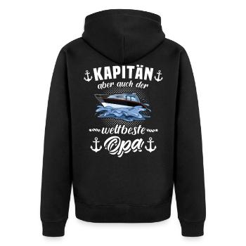 Kapitän Opa Motorboot Geschenk - Unisex Premium Bio Zip Hoodie - Schwarz - Hinten - Nico (187cm)