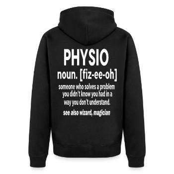 physio physiotherapy physiotherapist knee pain - Unisex Premium Organic Zip Hoodie - black - Back - Nico (187cm)