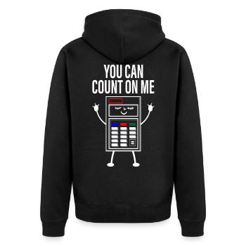 du kannst auf mich zählen taschenrechner count on - Unisex Premium Bio Zip Hoodie - Schwarz - Hinten - Nico (187cm)