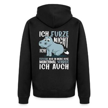 Pups Nilpferd | Ich Furze Nicht - flüstere in Hose - Unisex Premium Bio Zip Hoodie - Schwarz - Hinten - Nico (187cm)