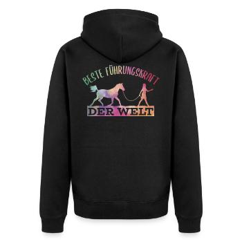 Führungskraft von Pferden Reiterin Pferde Geschenk - Unisex Premium Bio Zip Hoodie - Schwarz - Hinten - Nico (187cm)