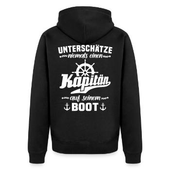 Kapitän Spruch Boot Schiff Segeln - Unisex Premium Bio Zip Hoodie - Schwarz - Hinten - Nico (187cm)