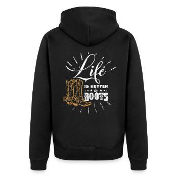 Life is better in Boots - Cowboy, , farmer, rodeo - Unisex Premium Organic Zip Hoodie - black - Back - Nico (187cm)